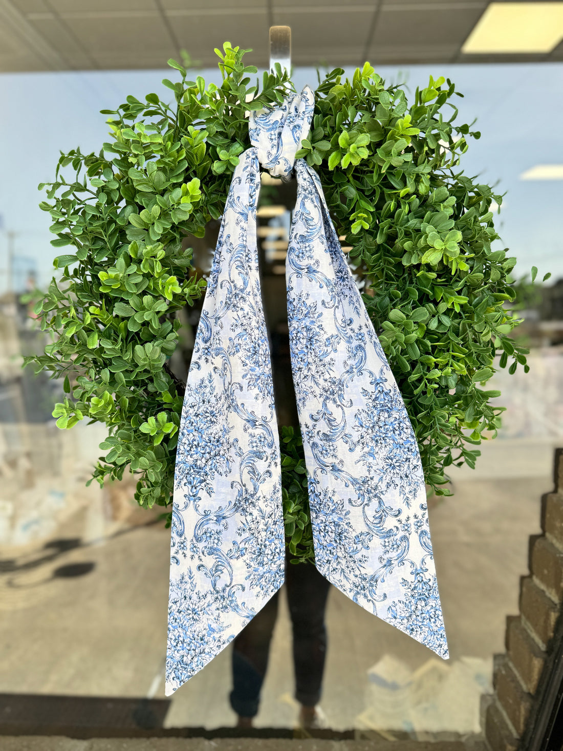 60&quot; Blue Chinoiserie Wreath Sash - So &amp; Sew Boutique