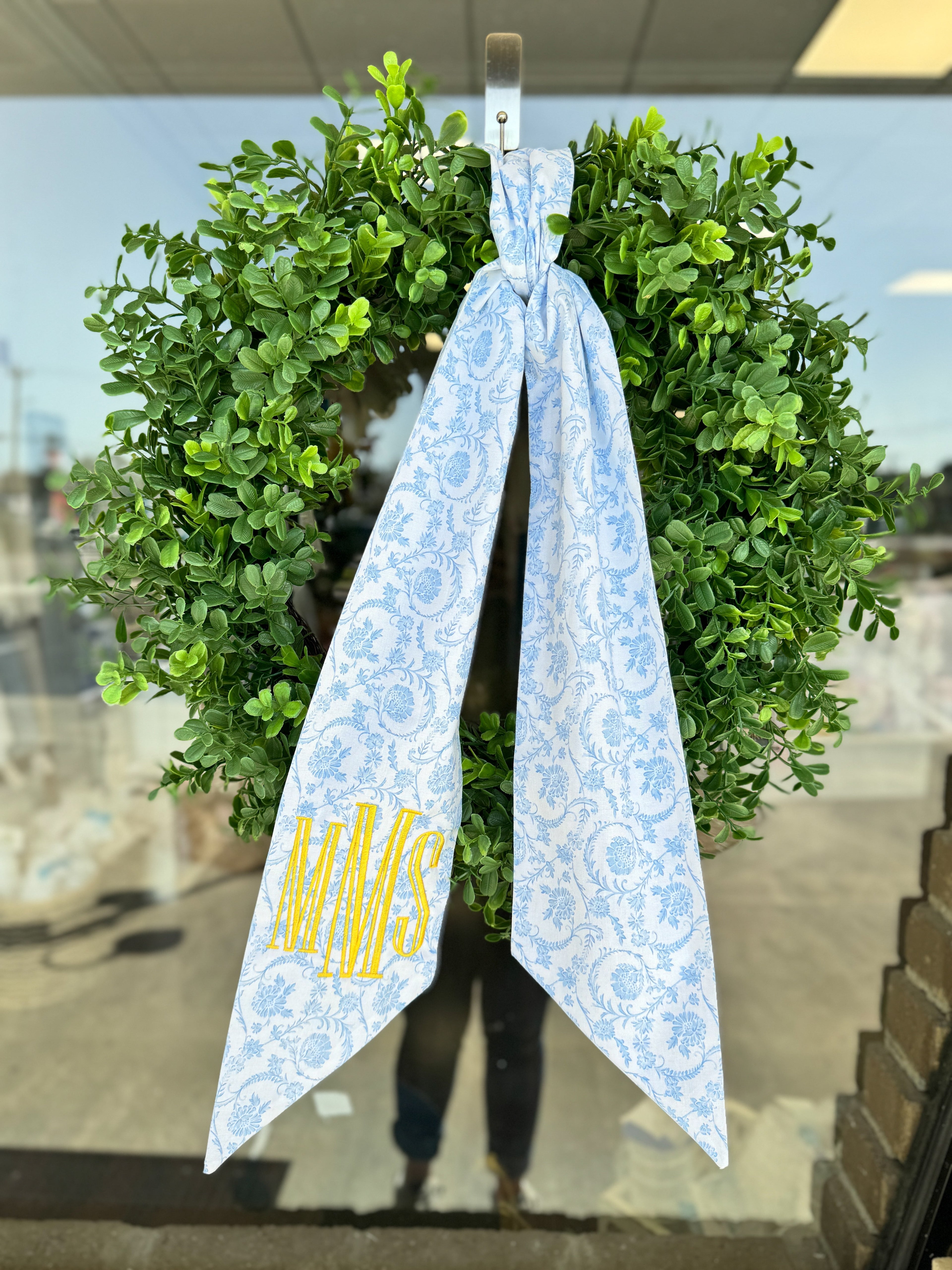 60&quot; Blue Toile Wreath Sash - So &amp; Sew Boutique