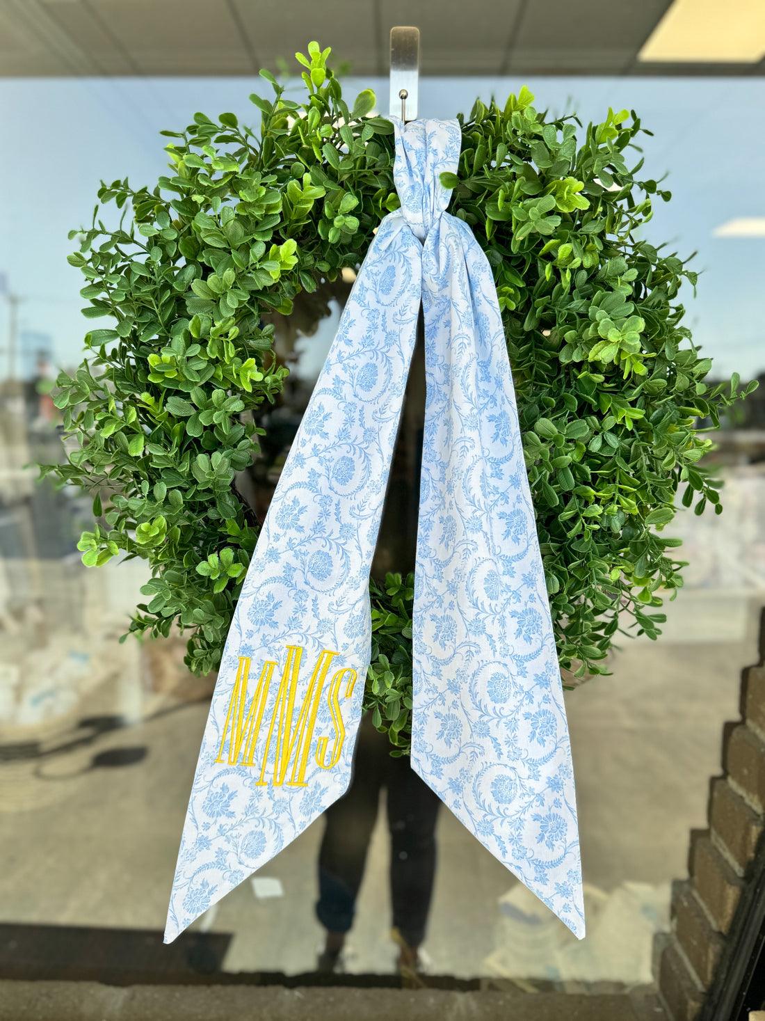 60&quot; Blue Toile Wreath Sash - So &amp; Sew Boutique