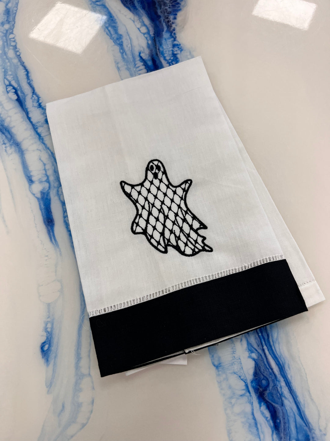 Black Trim Ghost Embroidery Guest Towels - So & Sew Boutique