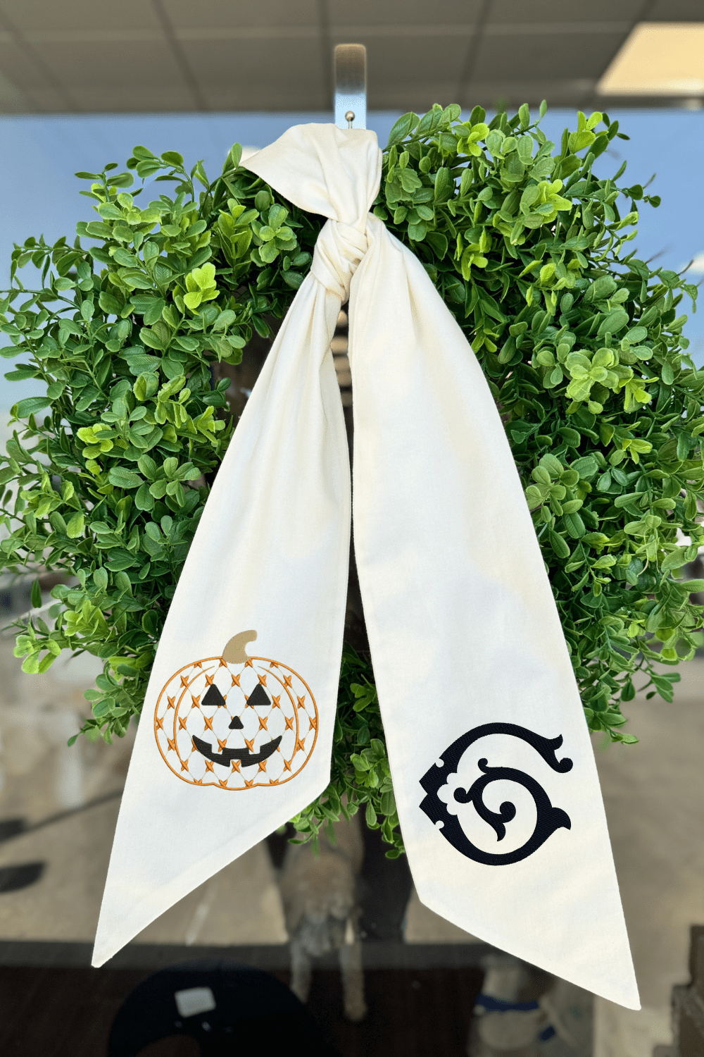 Halloween Embroidered Wreath Sash | Chic Jack - O - Lantern - So &amp; Sew Boutique