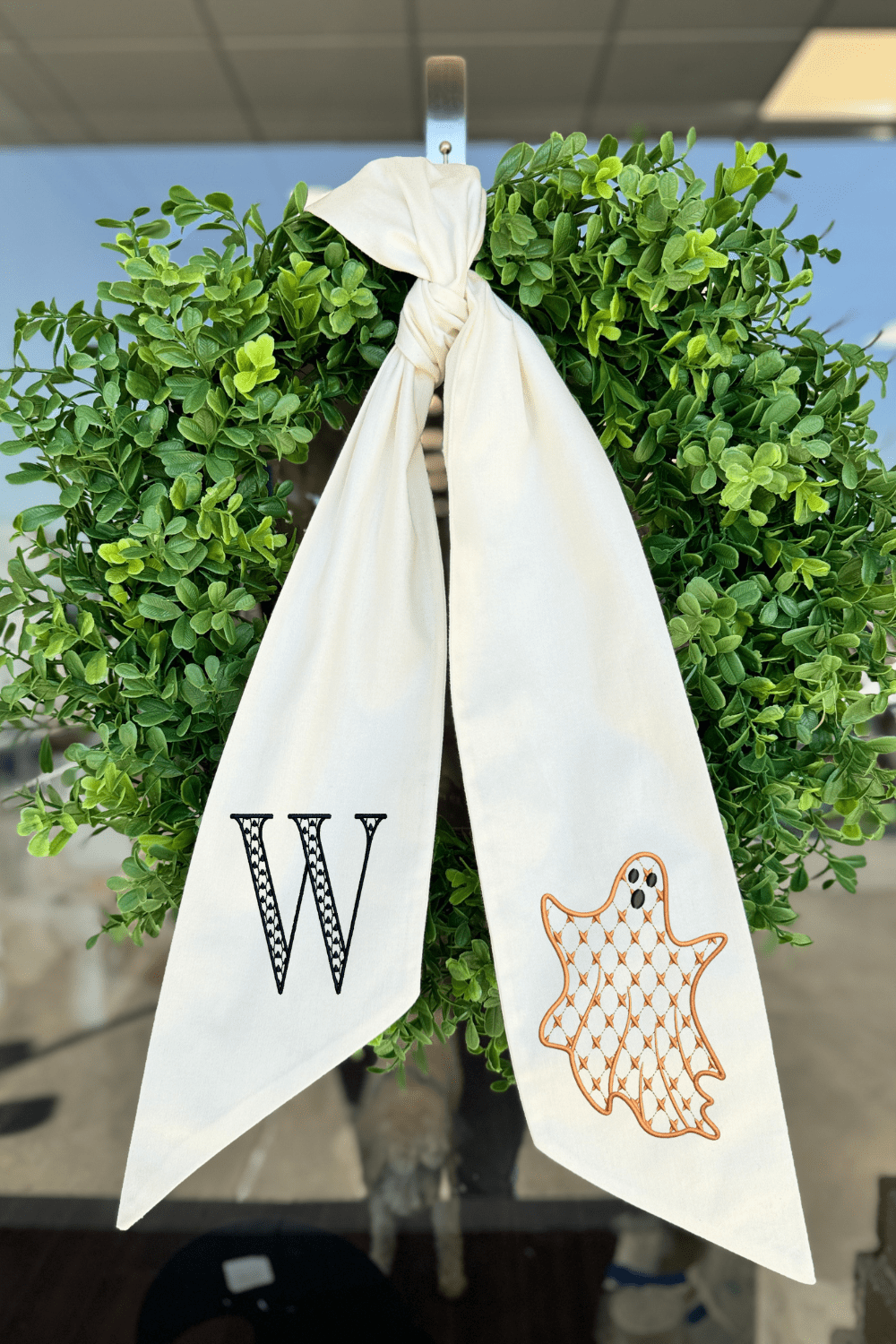 Halloween Embroidered Wreath Sash | Ghost - So &amp; Sew Boutique