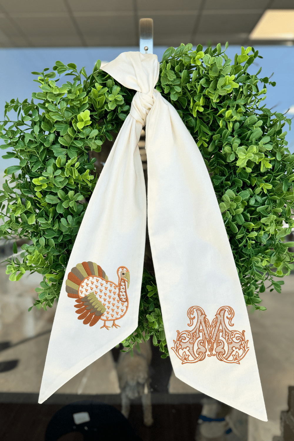 Thanksgiving Embroidered Wreath Sash | Turkey - So &amp; Sew Boutique