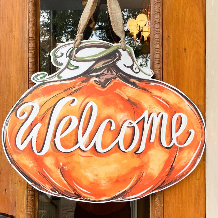 Welcome Pumpkin Indoor/Outdoor Door Hanger *Pre - Order - So &amp; Sew Boutique