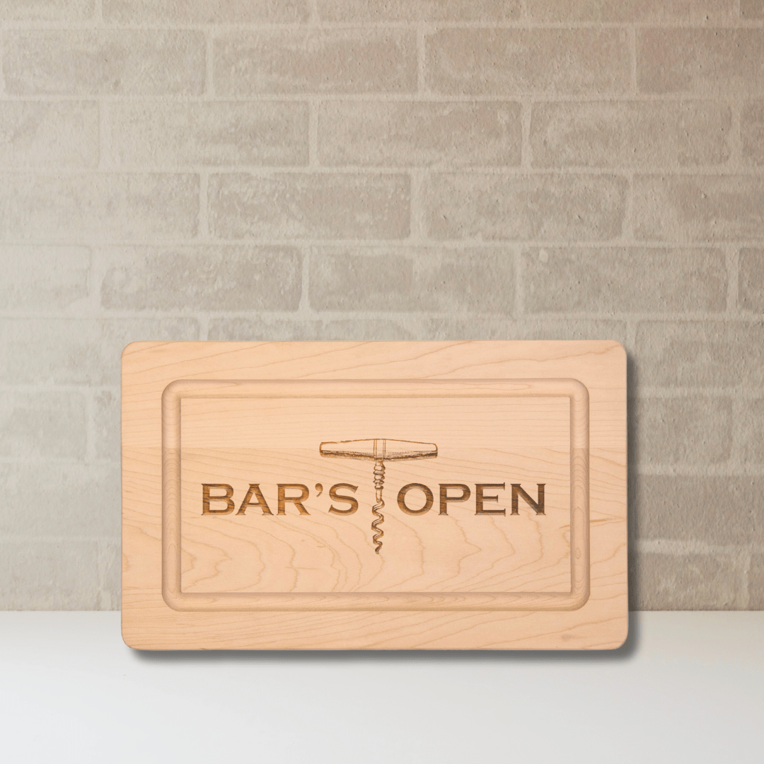 13 x 8” Maple Rectangle Board | Bar’s Open - So &amp; Sew Boutique