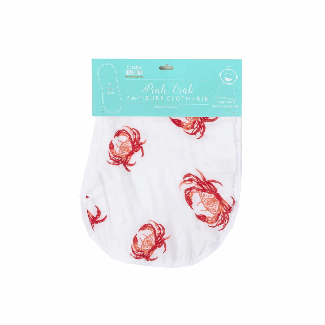 2-in-1 Burp Cloth and Bib: Pink Crab - So & Sew Boutique