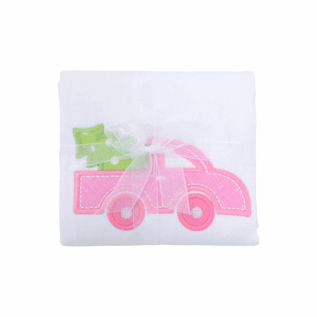 Applique Burp Cloth | Pink Christmas Truck-Baby Essentials-3Marthas-So & Sew Boutique