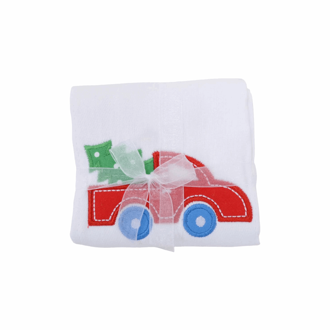 Applique Burp Cloth | Red Christmas Truck-Baby Essentials-3Marthas-So & Sew Boutique