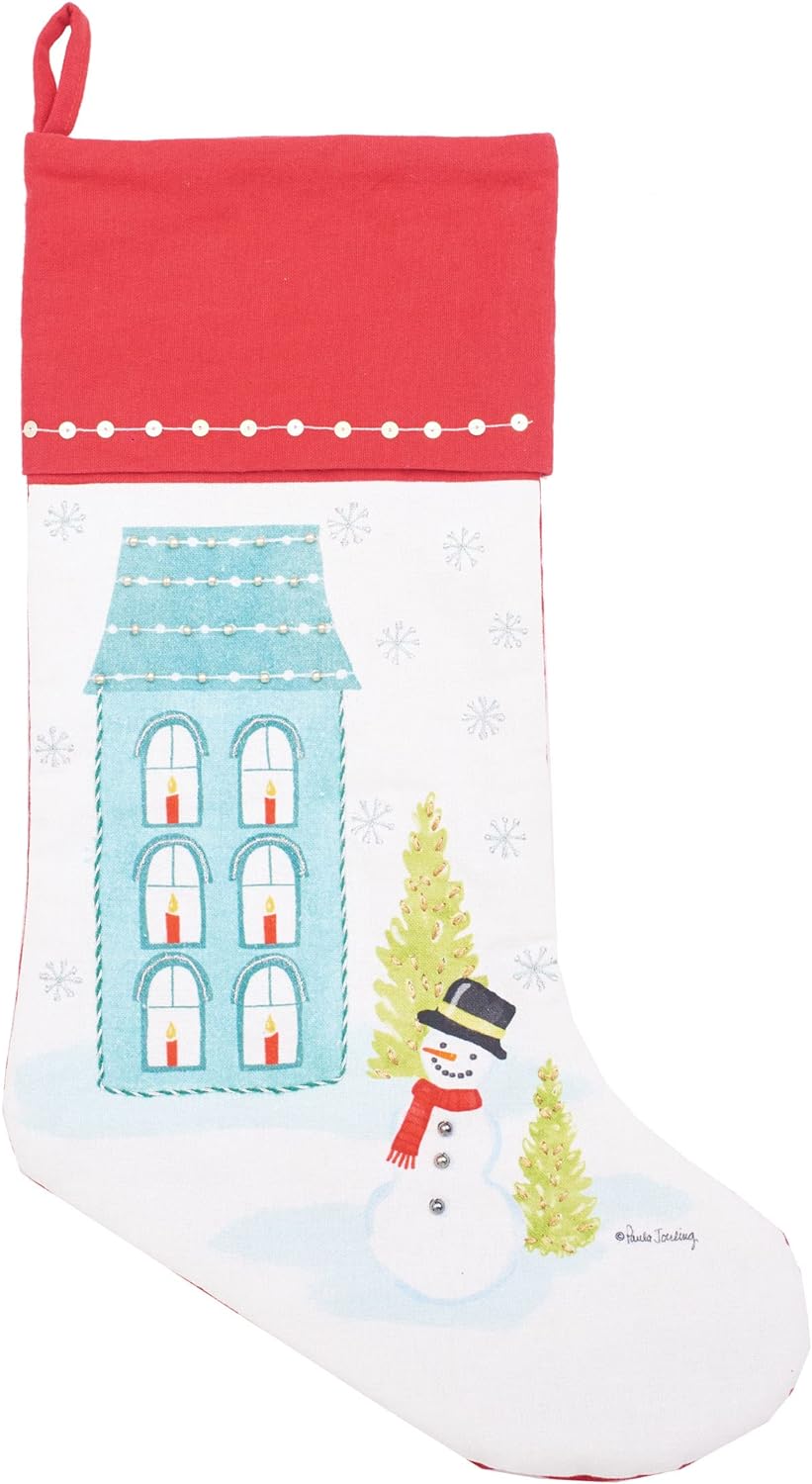 Aqua House &amp; Snowman Stocking - So &amp; Sew Boutique