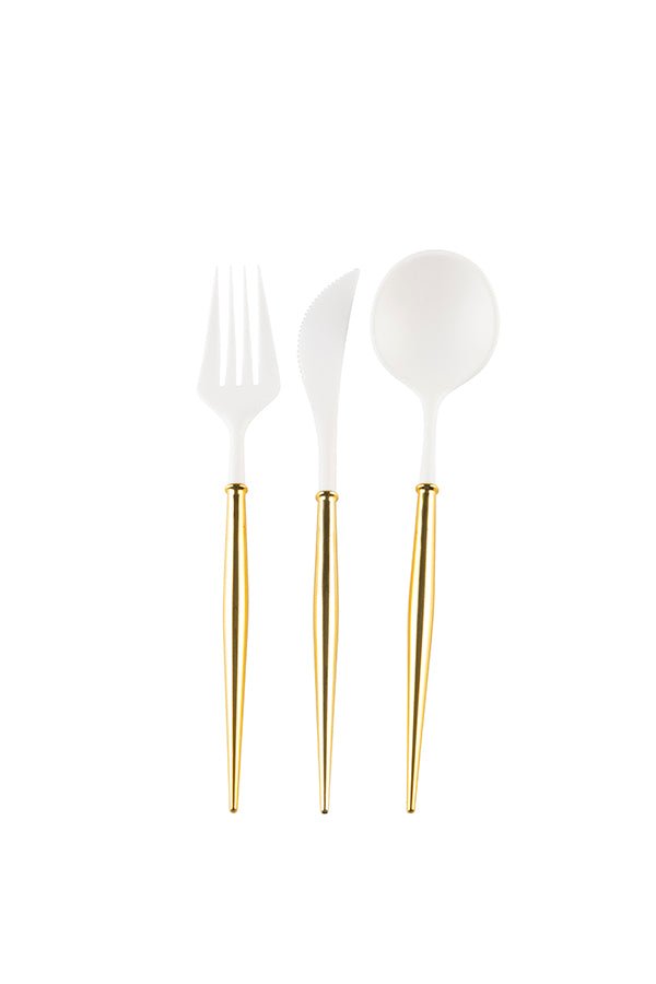 Bella Cutlery Set | White &amp; Gold (24pk) - So &amp; Sew Boutique