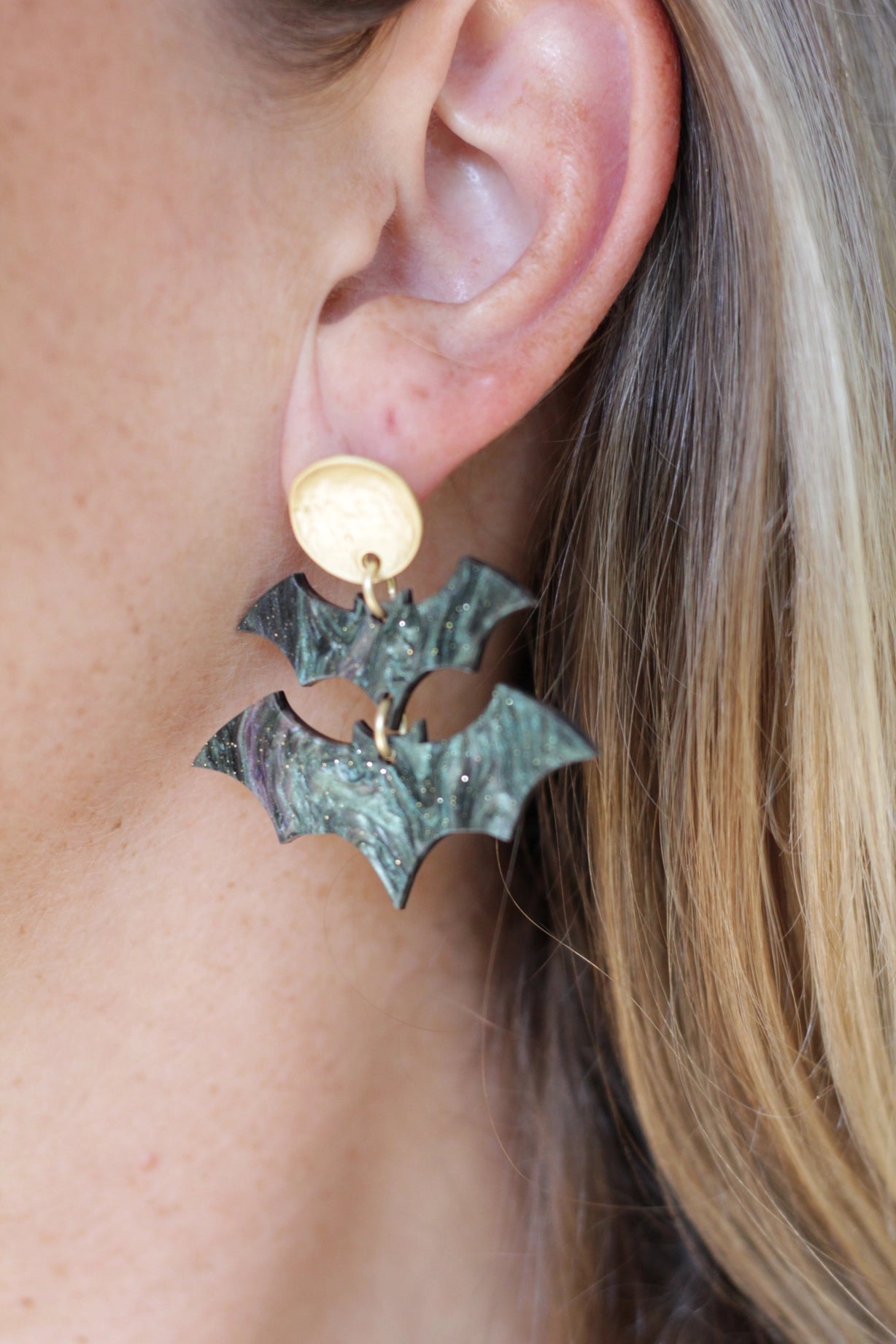 Black Pearl Bat Acrylic Earrings - So &amp; Sew Boutique