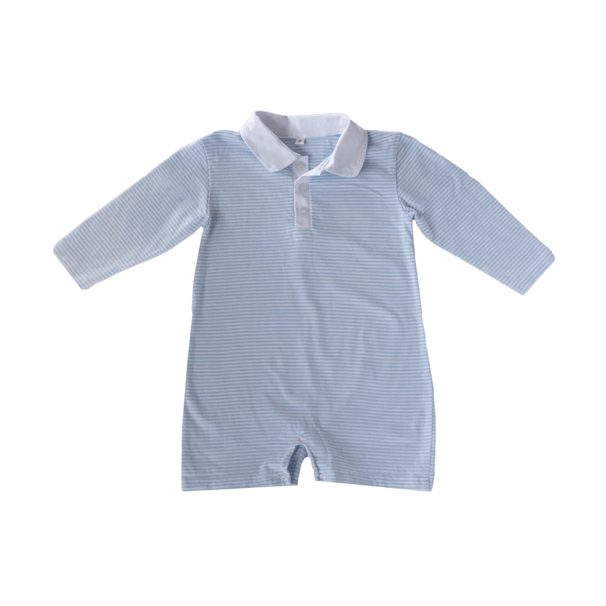 Blue &amp; White Stripe Long Sleeve Polo Romper - So &amp; Sew Boutique