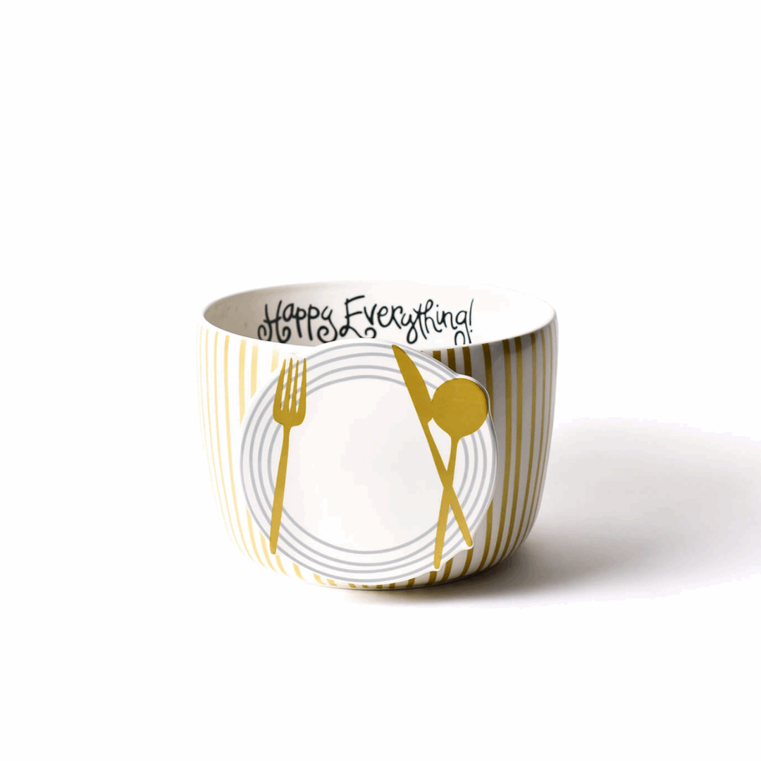Gold Stripe Happy Everything! Big Bowl - So & Sew Boutique