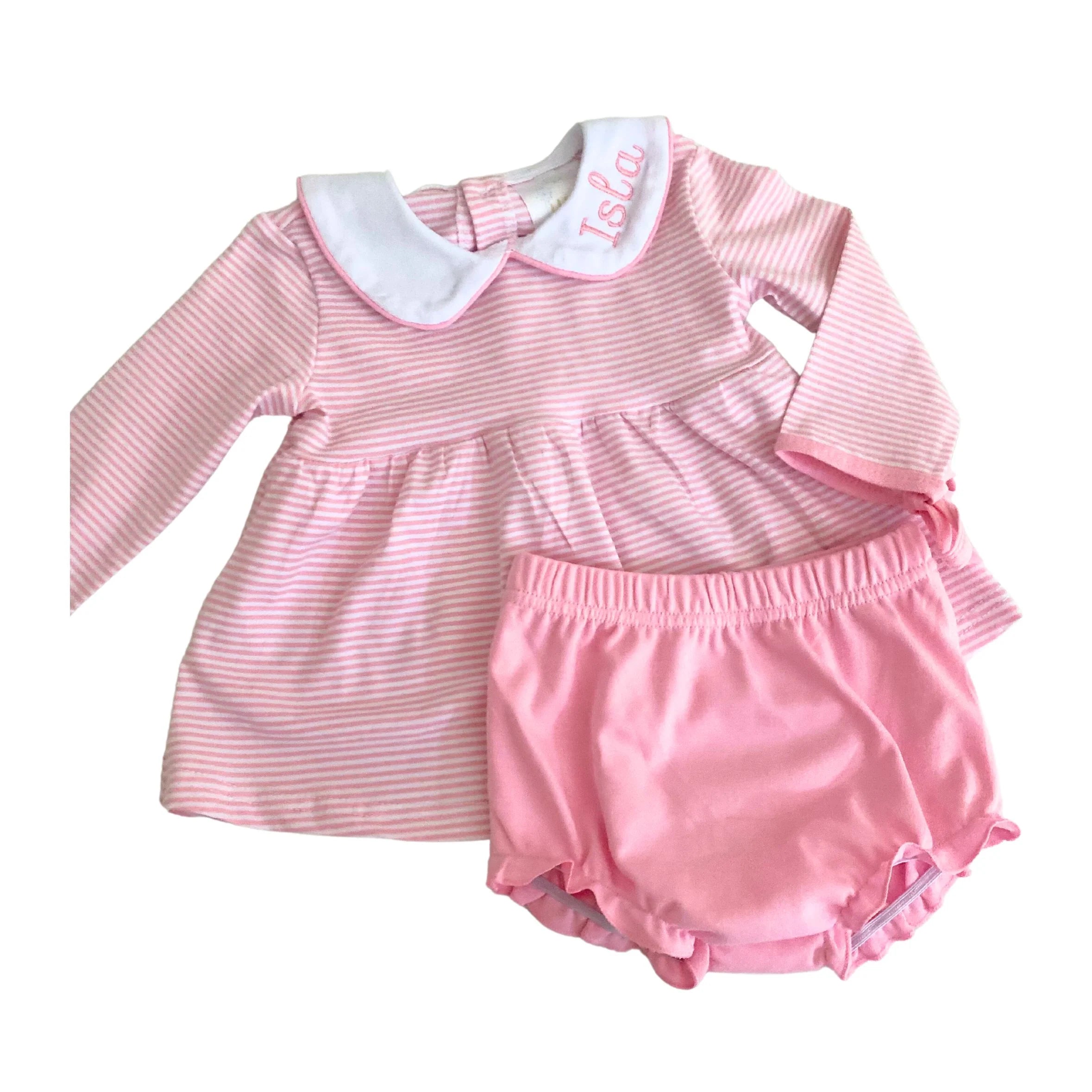 Long Sleeve Pink Stripe Bloomer Short Set - So &amp; Sew Boutique