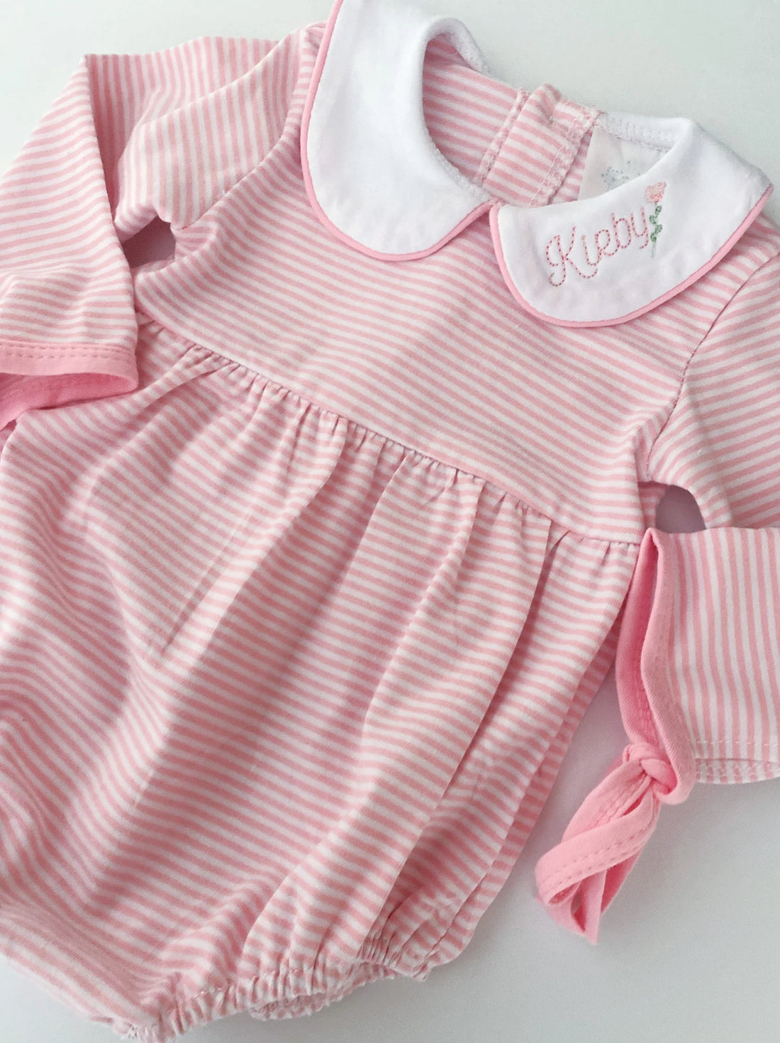 Long Sleeve Pink Stripe Peter Pan Collar Bubble - So &amp; Sew Boutique