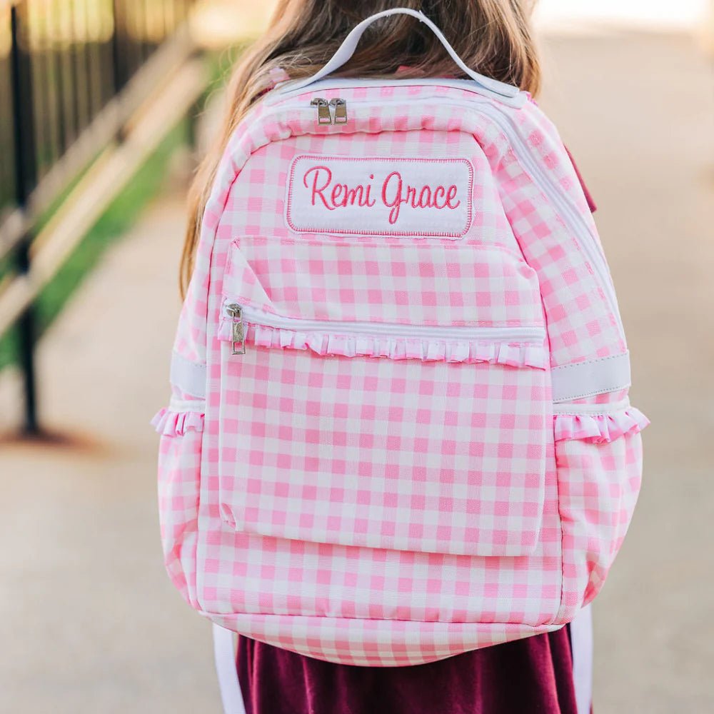 Pink Gingham Ruffle Backpack - So &amp; Sew Boutique