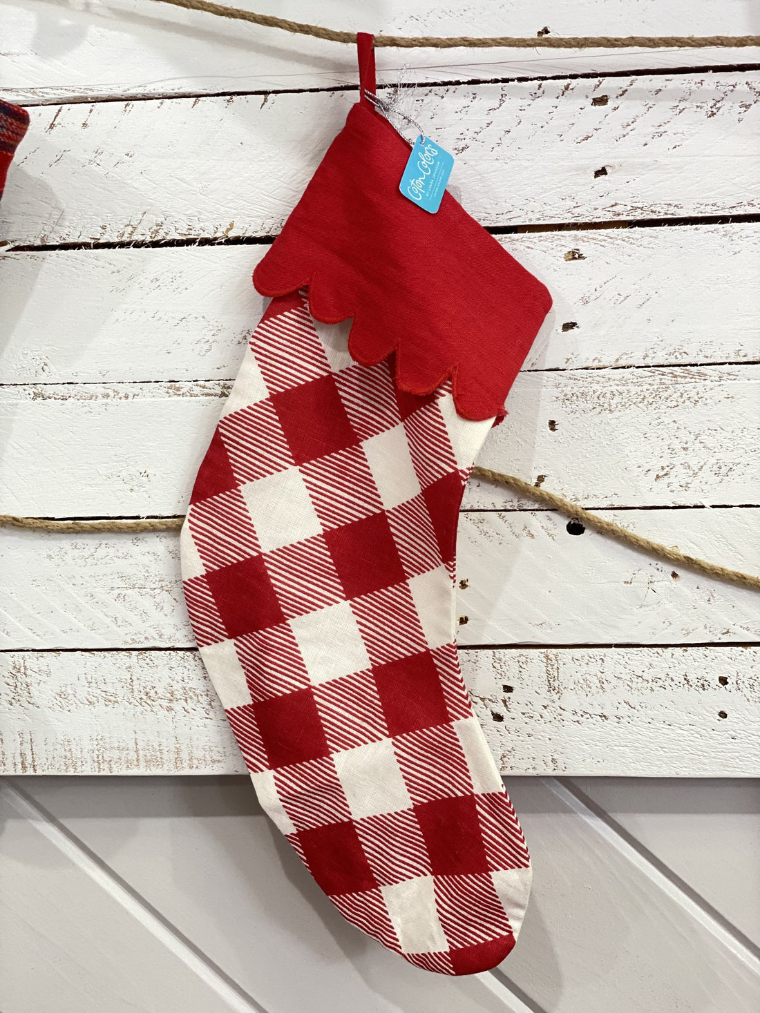 Red Buffalo Stocking with Trim - So &amp; Sew Boutique