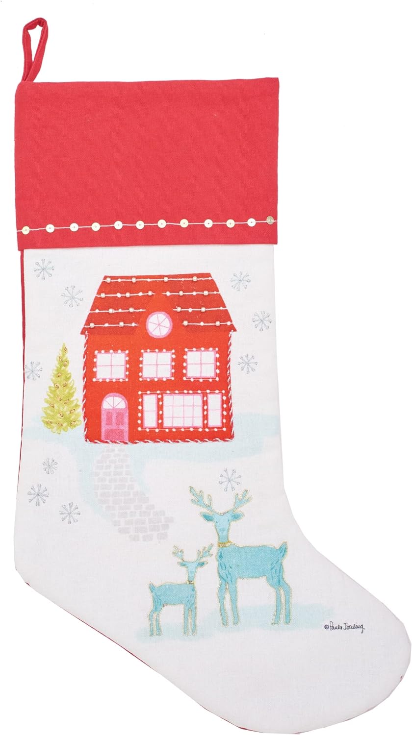 Red House &amp; Deer Stocking - So &amp; Sew Boutique