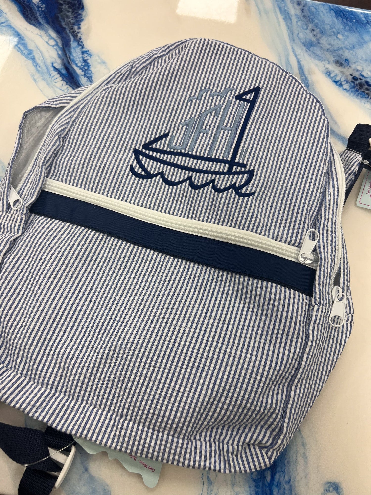 Seersucker Backpack - So &amp; Sew Boutique