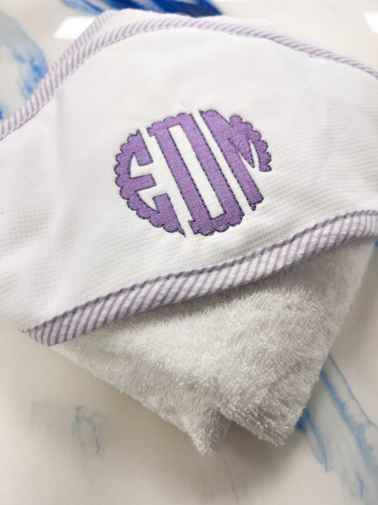 Seersucker Stripe Hooded Towel &amp; Washcloth Set - So &amp; Sew Boutique